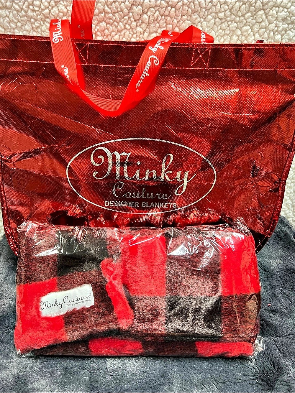 Minky Couture Red & Black Buffalo Plaid Scarf. NWT